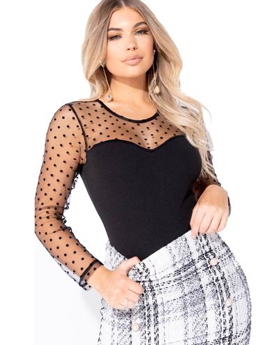 Polka Dot Mesh Sleeve Bodysuit Jenine