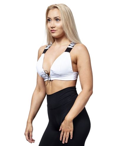 Lace Up Sports Bra White NEBBIA